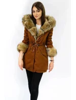 Bavlněná dámská zimní bunda parka v karamelové barvě s kožešinou (xw793x)