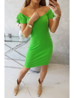 Žebrované šaty s volánky světle zelené