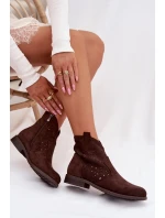 Dámské perforované kotníkové boty na nízkém podpatku S.Barski HY61-8026 Čokoládové
