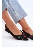 Dámské baleríny zdobené krystalky Valena – černé Dámské baleríny zdobené krystalky Valena – černé