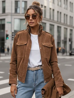 Dámská semišová bunda bomber TY5644  hnědá - FashionStreet