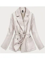 Volný dámský krátký kabát v barvě ecru (2727) Volný dámský krátký kabát v barvě ecru (2727)