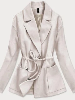 Volný dámský krátký kabát v barvě ecru (2727)