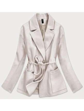 Volný dámský krátký kabát v barvě ecru (2727) Volný dámský krátký kabát v barvě ecru (2727)