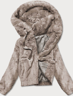 Krátká béžová dámská kožešinová bunda (B8050-12)