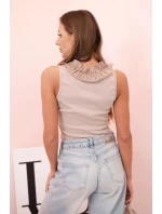 Dámská bavlněná bezrukávová blůza s volánem béžová