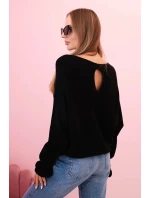 Dámský svetr z mohéru s nařasenými rukávy a výstřihem na zádech černý Dámský svetr z mohéru s nařasenými rukávy a výstřihem na zádech černý