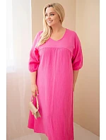 Dámské plus size šaty z bavlněného mušelínu s výstřihem do V růžová