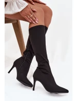 Materiálové dámské kozačky na jehlovém podpatku S.Барски HY52-513 Černé