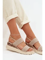 Kožené semišové sandály s ozdobou D&A CR61-3067 Béžové