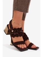 Semišové sandály na podpatku D&A CR61-3145 Čokoládové