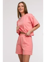 B295 Šortky s kapsami s nášivkami - korálová barva