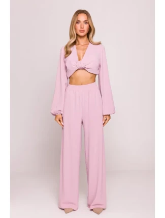 M862 Široké kalhoty - krepová růžová