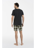 Pánské pyžamo Seward, krátký rukáv, krátké kalhoty - tmavě melanž/potisk