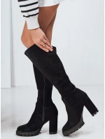 Dámské semišové kozačky na podpatku černé FashionStreet ZY1241