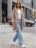 Dlouhá dámská prošívaná bunda s kapucí, béžová, FashionStreet TY5810 Dlouhá dámská prošívaná bunda s kapucí, béžová, FashionStreet TY5810