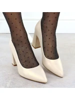 Béžové lodičky Sergio Leone PB216 s perleťovým jehlovým podpatkem