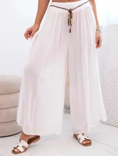 Dámské kalhoty z viskózy se širokými nohavicemi bílý