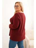 Svetr dámský plus size s lodičkovým výstřihem bordový