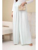 Dámské široké viskózové kalhoty s gumou v pase mátové