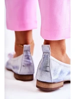 Zazoo 2749 Dámské Kožené Baletky S Křišťálky Bílo-Modré