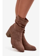 Dámské kotníkové boty s nařasením na podpatku S.Barski HY52-516 hnědé