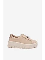 Kožené dámské tenisky na platformě s přezkou Vinceza 39973 Béžové