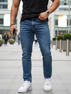 Pánské džíny slim fit s páskem modré FashionStreet UX4485