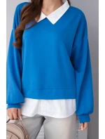 Dámská máslová mikina z viskózy s košilovou vsadkou chrpová