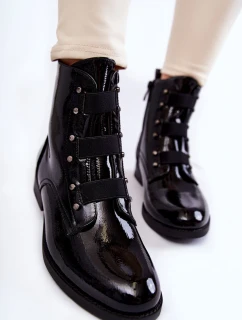 Lakované Teplé Boty Na Plochém Podpatku černé Geira