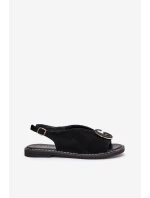 Elegantní Dámské Sandály S Zlatou Ozdobou Na Plochém Podpatku Černé S.Barski KV27-053 Elegantní Dámské Sandály S Zlatou Ozdobou Na Plochém Podpatku Černé S.Barski KV27-053