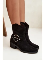 Dámské kožené boty na podpatku s ozdobným detailem černé Halivine