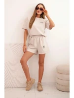 Dámská punto souprava s krátkým rukávem a volnými šortkami beżowy
