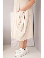 Dámské šaty Plus Size z bavlny s kapsami béžové