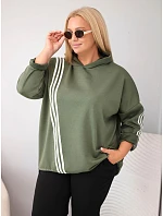 Dámská plus size viskózová mikina s kapucí a ozdobnými pásky khaki Dámská plus size viskózová mikina s kapucí a ozdobnými pásky khaki