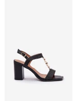 Dámské Sandály Na Podpatku S Dekorací A Pletením Černé Annaviel