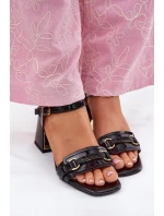 Kožené Lakované Dámské Sandály Na Podpatku Černé Mevonelle