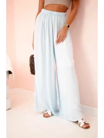 Dámské široké kalhoty z viskózy s elastickým pasem modré