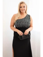 Dámské večerní šaty Plus Size na jedno rameno černý + stříbrný