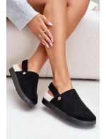 Dámské Pantofle Na Silné Podešvi S Kožíškem A Přezkou Černé Linneola