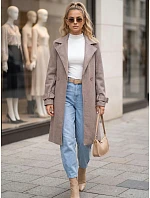 Elegantní dámský kabát s výstřihem a páskem, béžový, FashionStreet NY0787 Elegantní dámský kabát s výstřihem a páskem, béžový, FashionStreet NY0787