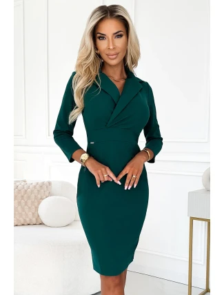 237-5 KELLY Elegantní šaty s obálkovým výstřihem - ZELENÉ