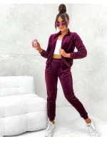 Dámský velurový komplet ve vínové bordó barvě s rozepínací mikinou (771)
