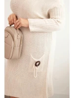 Dámská pletená svetrková šaty Plus Size s mohairovým oversized s kapsou béžová