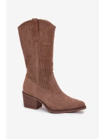 Ažurové Kozačky Damské Na Podpatku Tmavě Béžové Olivette