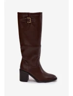 Dámské kozačky na podpatku s přezkou černé Brenira