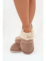 Dámské pantofle s kožíškem a výšivkou – khaki Devianne