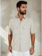 Pánská béžová košile s krátkým rukávem FashionStreet KX1082