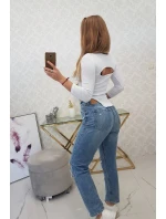 Halenka s žebrovaným výstřihem bílá Halenka s žebrovaným výstřihem bílá