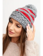 Dámská zimní pletená čepice s bambulí a copánkovým vzorem K466 šedá